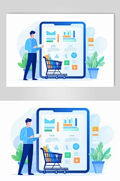 AI数字艺术扁平化电商购物人物插画