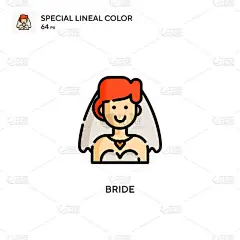新娘简单矢量图标。关于可编辑笔画的完美色彩现代象形文字.