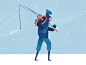 Battling the Blizzard gif animation man ice snow fishing walking character fisherman texture drawing illustration