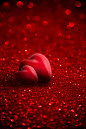 亮片背景上的红色爱心情人节爱心-macw图库素材