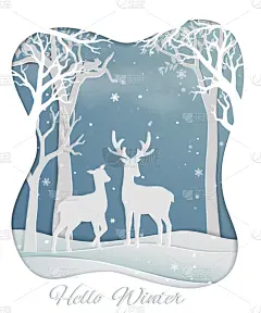 伴侣,雪花,鹿,森林,可爱的,事件,家庭,雪,站,问候