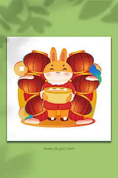 2023兔年二月元宵节吃汤圆插画元素