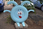 how to reuse old tire transform waste tire into blue funny rabbit garden smile cute bunny diy tires decoration