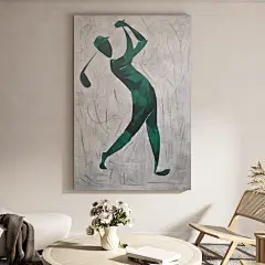 现代轻奢抽象高尔夫手绘玄关装饰画酒店走廊休息室油画竖版挂画-淘宝网