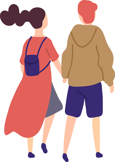 手拉手的男女背影约会的年轻情侣卡通扁平人物png免抠图