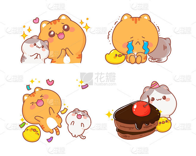 可爱的猫一套快乐的人物卡通插图