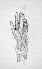 Original Ink Drawing "Hand of Glory" by Kat Mannel. For Sale via Etsy.