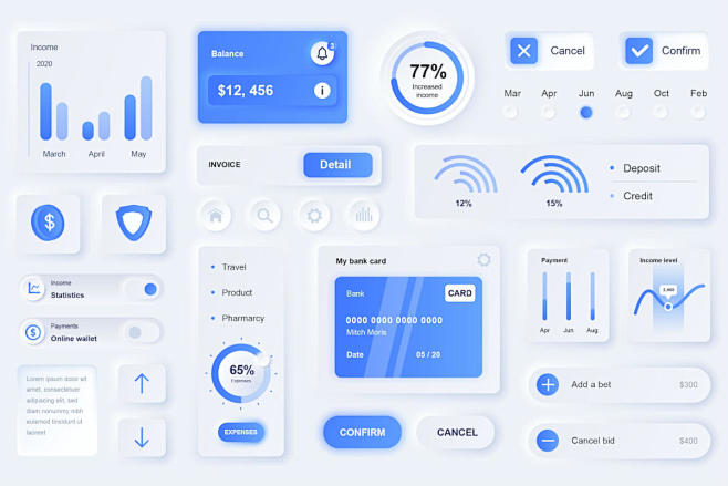新拟物风格的网上银行APP UI Kit...