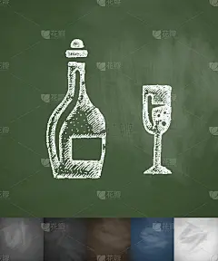 瓶子和玻璃图标。手绘矢量图