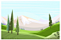 Green fields with tall trees illustration Free Vector