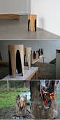 比利时设计师Kasper Hamacher的“Ausgebrannt”系列凳子， 通过火烧的方式制作。