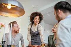 大量人群,理想化的,事件,葡萄酒,自制的,幸福,公寓,晚餐,四个人,女性