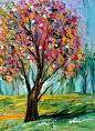 Original oil painting Spring TREE Landscape palette knife fine art impressionism by Karen Tarlton: 