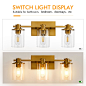 RVONOW 3-Light Bathroom Light Fixtures, Gold Bathroom Vanity Light with Clear Glass Shade, Brushed Gold Bathroom Lighting Over Mirror, Modern Brass Vanity Light for Bathroom Hallway Bedroom - Amazon.com