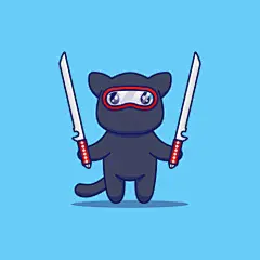 矢量图可爱卡通日本忍者猫形象吉祥物表情包插画