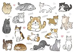 手绘卡通猫矢量猫动物插画  - 源文件下载【酷图网】手绘,卡通,猫,卡通插画,动物插画,儿童卡通画,猫卡通插画,矢量