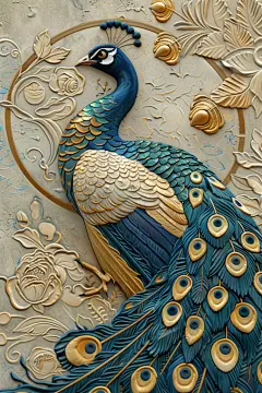 装饰墙3D立体孔雀浮雕