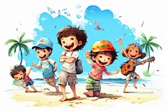 学生放暑假漫画风快乐插画