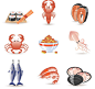 手绘海鲜水产鱼虾蟹餐厅插图图形海报包装AI矢量设计素材 (2)