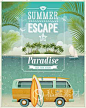 夏季海边沙滩海浪夏威夷底纹装饰元素海报插画矢量设计素材2424-淘宝网