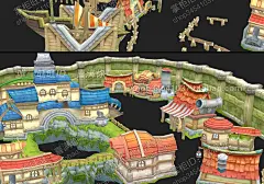 游戏美术资源 卡通风格港口城市场景模型 3D素材 MAX源文件 y165-淘宝网