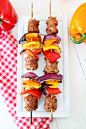 sausage and pepper skewers.