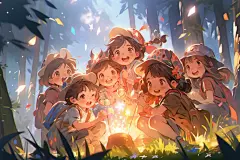 探险春游假期研学旅游儿童露营插画图片