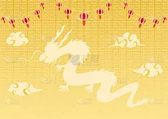 亚洲设计的云龙背景与曲径图案和纸灯笼