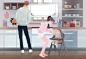 做饭爸爸 婴儿椅宝宝 喂饭妈妈 亲子插图插画AI4