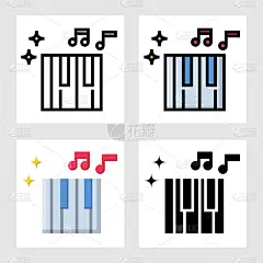 钢琴键盘图标矢量设计中填充，细线，轮廓和平面风格。