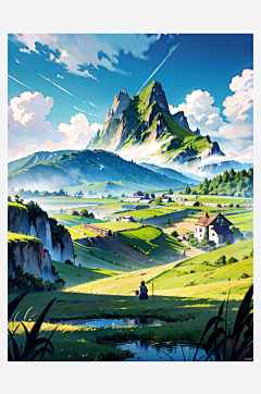 数字艺术手绘插画大自然风景-众图网