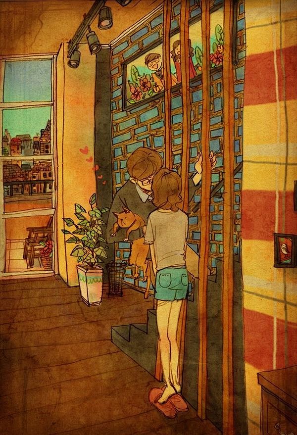 只想和你在一起，好暖的插画
韩国插画家p...
