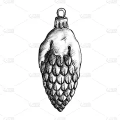 数字水彩新年圣诞树玻璃松果玩具孤立单色素描数字线条艺术