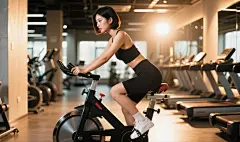 健身房骑动感单车的健身美女