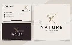 首字母K与叶元素标志和名片模板