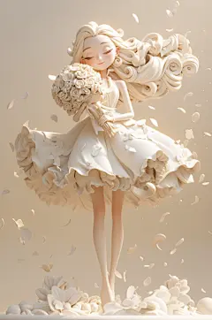 AI数字艺术春季捧花女孩人物模型-众图网