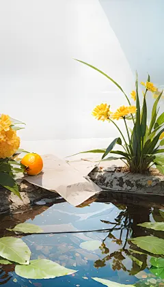 AI场景 c4d背景 水面橘子 花 植物
