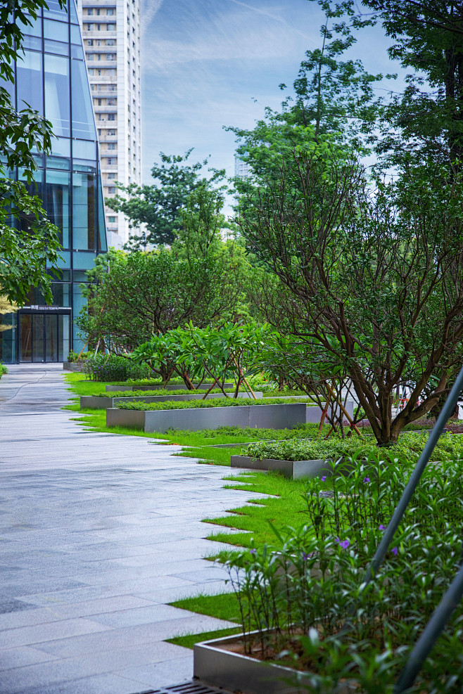 深圳能源大厦商业办公景观现代跌级种植不锈钢种植池植物像素概念景观
