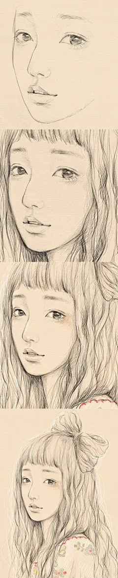 插画记：超美~气质美女·素描线稿~…（关注插画→关注@插画记）