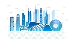 北京杭州广州成都 (49) 地标建筑剪影线稿 插画背景元素 城市风景设计素材.eps