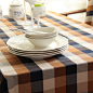 地中海 棉麻色织 格子桌布 台布 餐桌布 盖布 桌旗 可定制定做
