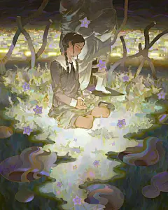 一组 namendart 的人物场景插画，画面温馨充满创意，独特的用色风格使得她的作品氛围感特别强烈 ​​​​