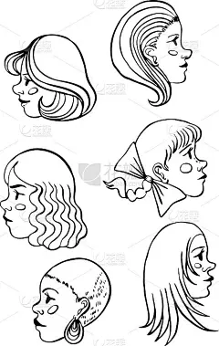 女性头部矢量插图轮廓卡通轮廓手绘笔脸