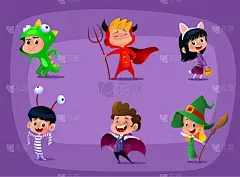 儿童,人群,化妆舞会服,动画片,可爱的,请柬,贺卡,怪异,木乃伊化的,问候