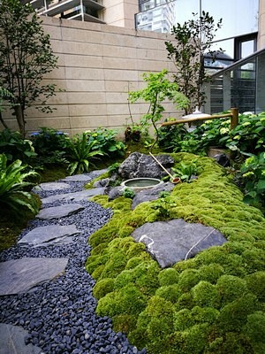 流水石钵 日式枯山水造景石盆 手洗钵