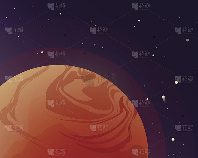 红色的火星。宇宙中的恒星和行星。矢量插图。空间背景素材-花瓣网