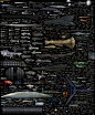 science_fiction_spaceships_by_dirkloechel【星舰全图】Dirk Loechel绘制的星舰全图，几乎包括了所有科幻作品（例如《星球大战》、《星际迷航》、《宇宙战舰大和号》、《光晕》、《EVE》、《太空堡垒》《超时空要塞》、《质量效应》等等）中的太空交通工具，并且按设计大小的比例全部呈现在一张图中。