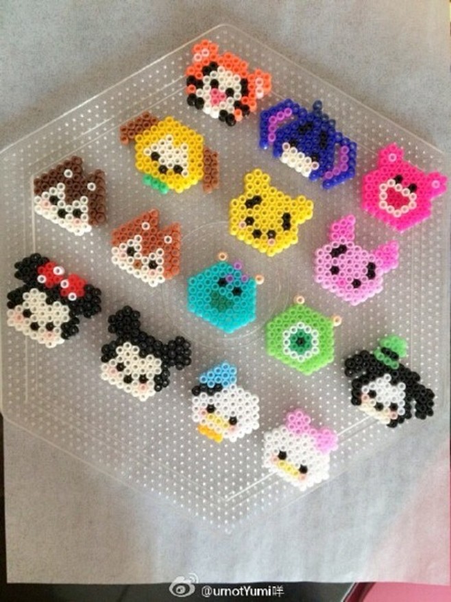 大多数都是照着图拼的屹耳和毛怪是原创六边形萌萌哒拼豆手作俱乐部