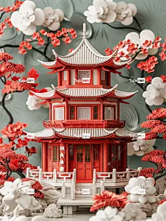 描绘中国国庆节的极简主义剪纸插图。海报