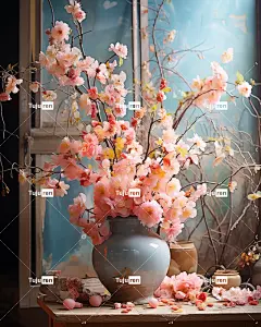 Ai产生的 粉红色的花朵 花瓶 花卉装饰 开花 春天的装饰 粉色花束